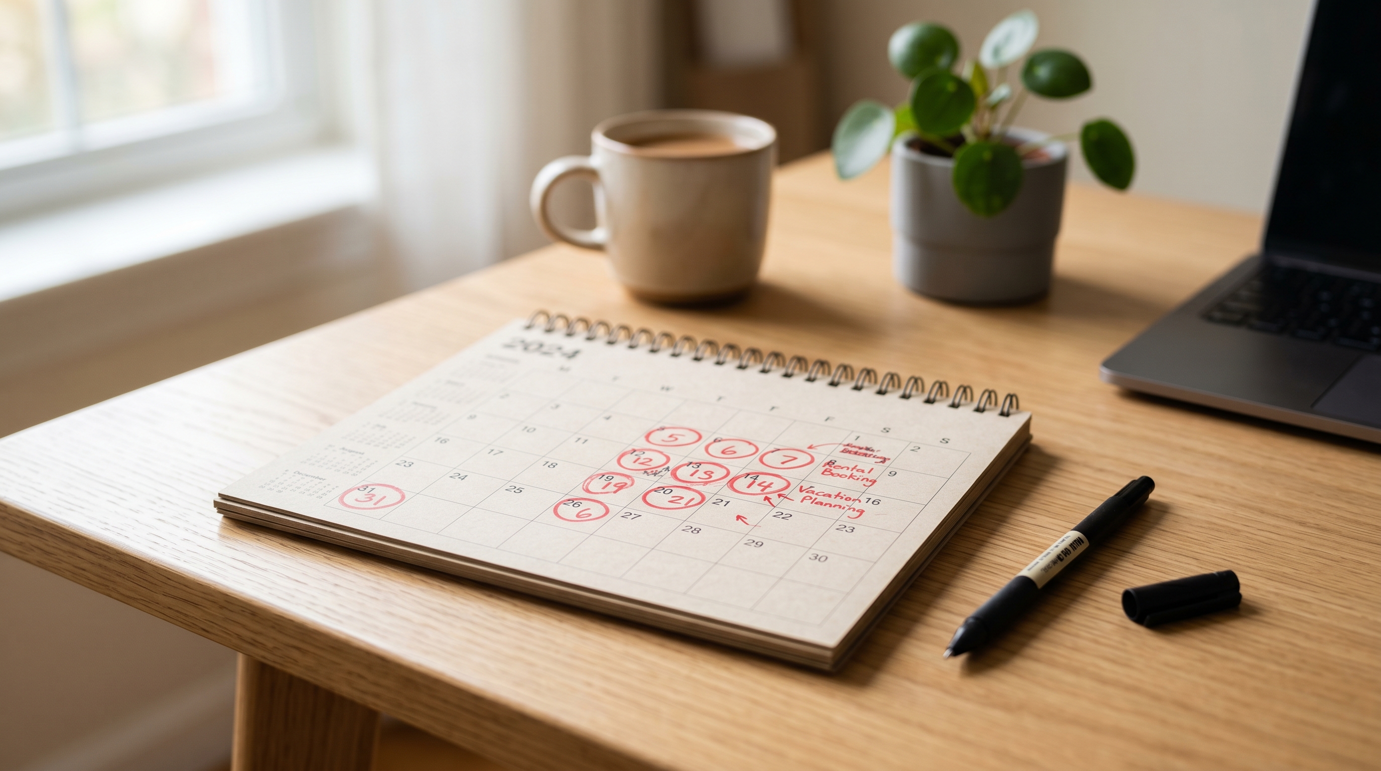 Kalender mit markierten Mietdaten