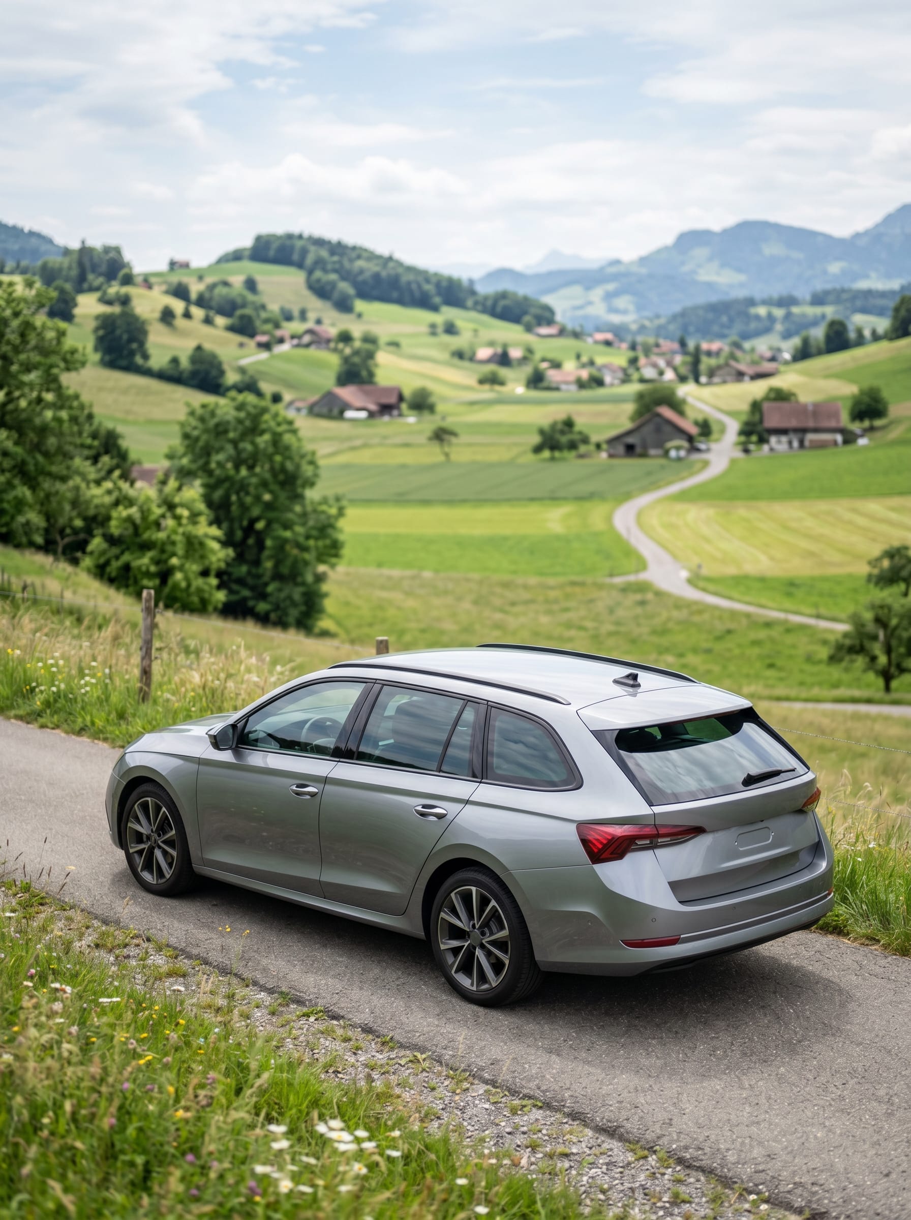 Mietwagen Wochenmiete Schweiz, Kombi auf Landstrasse